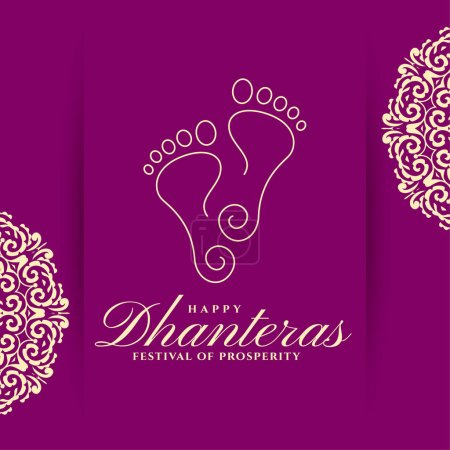 happy dhanteras greeting card with goddess charan for divine light vector