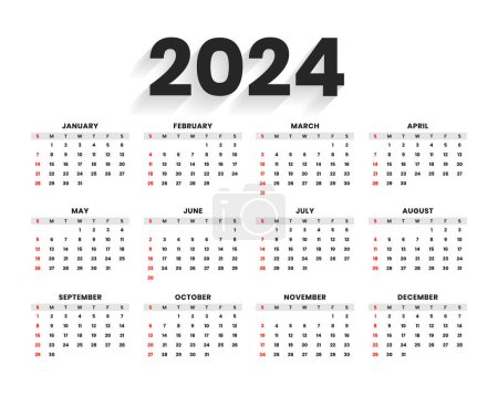 minimal style 2024 new year calendar template for office desk or wall vector