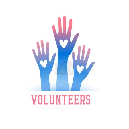 Illustration for Volunteers team hand up background with love heart vector - Royalty Free Image
