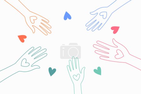 Illustration for Line style colorful volunteers group joining hand together banner design vector - Royalty Free Image