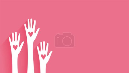 Illustration for Papercut volunteers community hand up banner with text space vector - Royalty Free Image