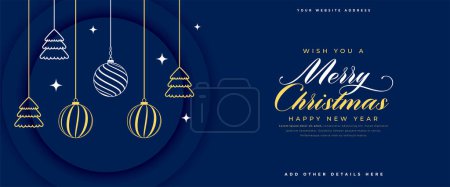 Téléchargez les illustrations : Joyeux voeux de Noël bannière avec boule suspendue et vecteur d'arbre - en licence libre de droit