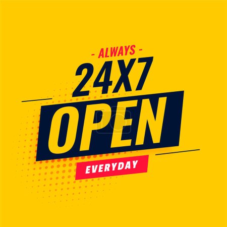 everyday 24 hour and 7 days open service yellow template design vector