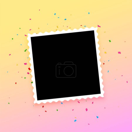 Illustration for Modern blank photo frame background with confetti decor vector - Royalty Free Image
