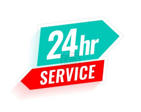 24 Stunden täglich offenes Service-Etikett mit Pfeilvektor 