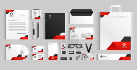 set of white and red business stationery banner for company promotion vector