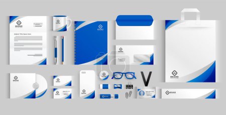 white and blue professional business stationery template in collection vector