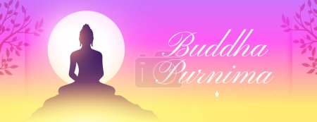 Ilustración de Hindú cultural buddha purnima festive banner with bodhi tree decor vector - Imagen libre de derechos