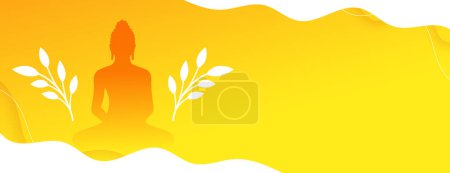 elegante banner amarillo buddha purnima con hojas y vector de espacio de texto