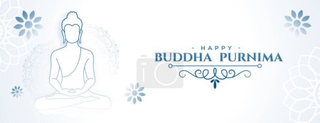 Ilustración de Línea arte gautam buddha purnima o vesak día saludo banner vector - Imagen libre de derechos