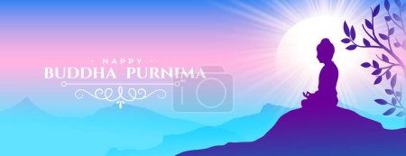 happy budhha or guru purnima wishes banner with bodhi tree vector