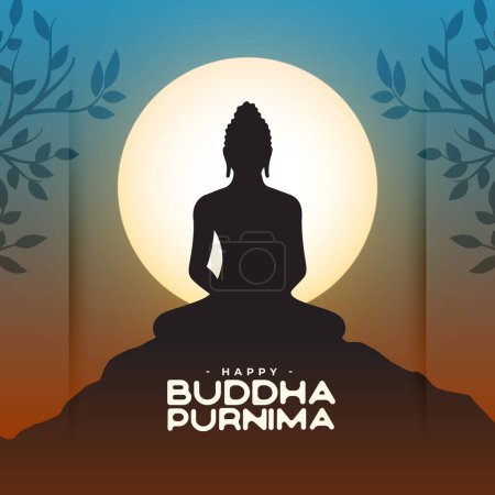 happy buddha or guru purnima wishes card with bodhi tree vector 