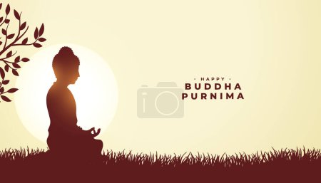 elegant happy buddha purnima religious card a monk under tree vector