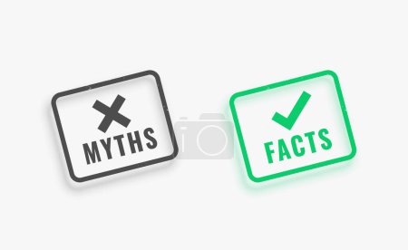 Mythen und Fakten Vergleich Gummistempel auf weißem Hintergrund Vektor