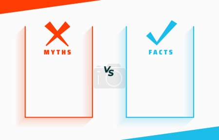 mitos vs hechos concepto de lista de batalla con vector de espacio de texto