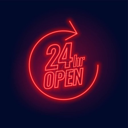 glowing red neon sign of 24 hour of open service background vector