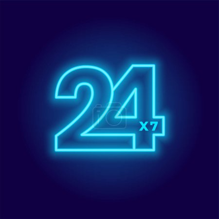 24 hours and 7 days open service neon sign background vector 