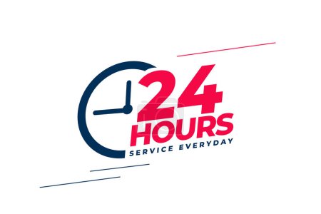 24 horas de servicio abierto banner todos los días con vector de señal de reloj 