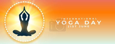 21 juin journée internationale de yoga femme bannière du matin dans le vecteur de posture