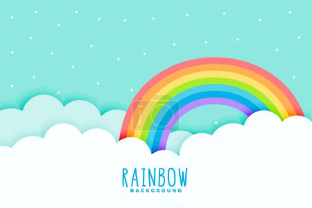 cute vibrant rainbow and cloud background in papercut style vector