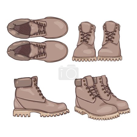 Ilustración de Botas de trabajo gris claro. Vector conjunto de zapatos de dibujos animados - Imagen libre de derechos