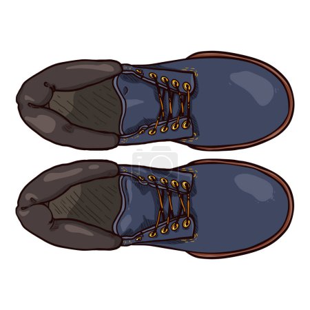 Ilustración de Cartoon Blue Work Boots. Vector Illustration Top View - Imagen libre de derechos