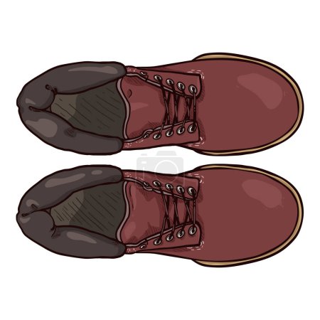 Illustration for Cartoon Red Work Boots. Top View Vector Illustration - Royalty Free Image
