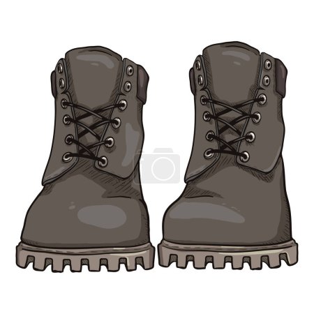 Téléchargez les illustrations : Cartoon Dark Gray Work Boots. Front View Vector Illustration - en licence libre de droit