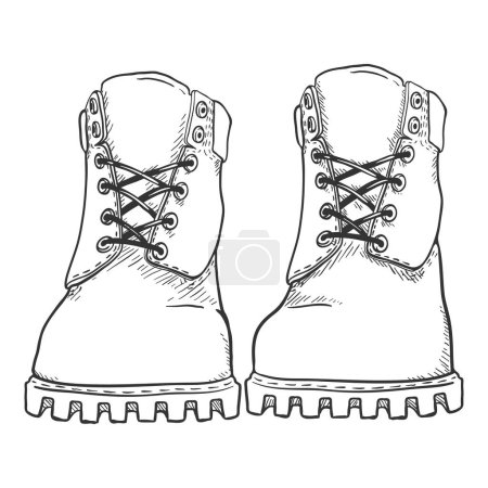 Téléchargez les illustrations : Sketch Work Boots. Vector Hand Drawn Illustration Front View - en licence libre de droit