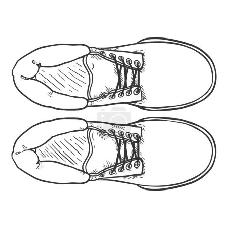 Téléchargez les illustrations : Sketch Work Boots. Vector Hand Drawn Illustration Top View - en licence libre de droit