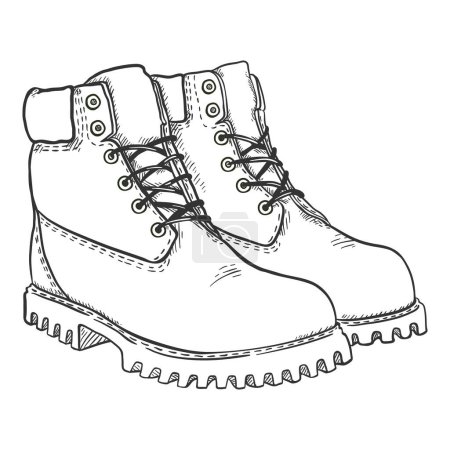 Téléchargez les illustrations : Sketch Work Boots. Vector Hand Drawn Illustration - en licence libre de droit