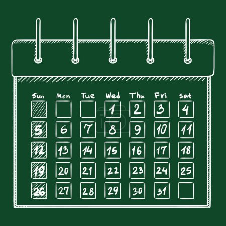 Illustration for Chalk Sketch Calendar with Dates and Weekdays. Vector Hand Drawn Illustration - Royalty Free Image