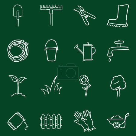Illustration for Chalk Doodle Garden Icons. Vector Set of Gardening Tools and Plants - Royalty Free Image