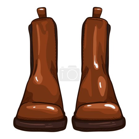 Illustration for Vector Brown Leather Shoes. Cartoon Classic Chelsea Boots. - Royalty Free Image