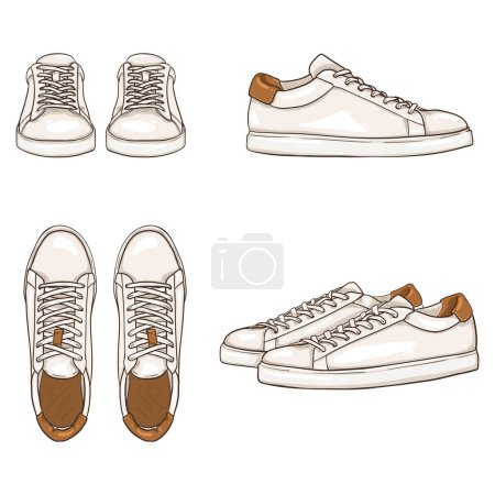Ilustración de Set de Zapatillas Vestido Blanco Vector Ilustraciones de Dibujos Animados. Diferentes opiniones. - Imagen libre de derechos