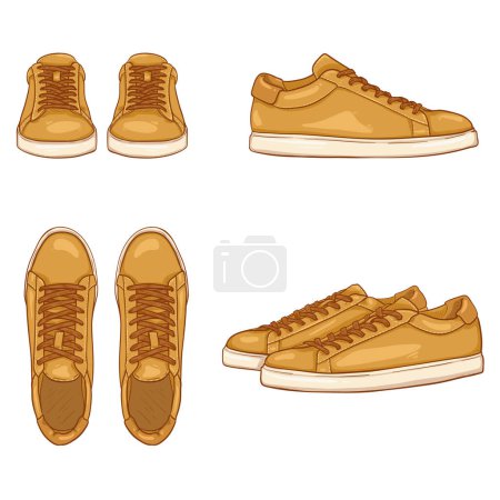 Ilustración de Set de Zapatillas de Vestir Amarillas Vector Ilustraciones de Dibujos Animados. Diferentes opiniones. - Imagen libre de derechos