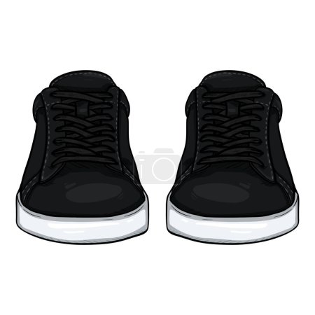 Ilustración de Vector Cartoon Black Sneakers. Ilustración de zapatos casuales inteligentes. Vista frontal. - Imagen libre de derechos