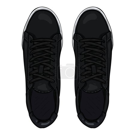 Ilustración de Vector Cartoon Black Sneakers. Ilustración de zapatos casuales inteligentes. Vista superior. - Imagen libre de derechos