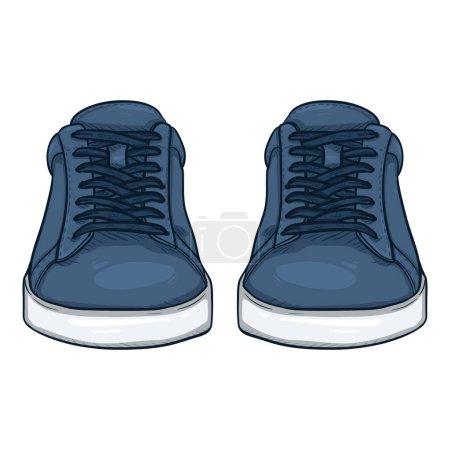 Ilustración de Vector Cartoon Blue Sneakers. Ilustración de zapatos casuales inteligentes. Vista frontal. - Imagen libre de derechos
