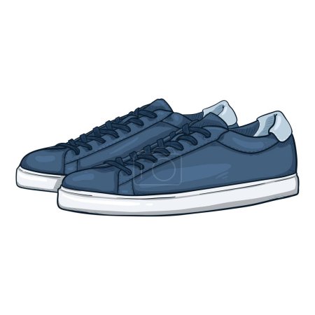 Ilustración de Vector Cartoon Blue Sneakers. Ilustración de zapatos casuales inteligentes. Vista lateral. - Imagen libre de derechos