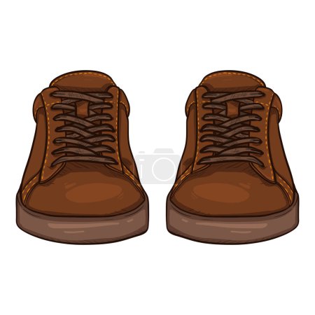Ilustración de Vector Cartoon Brown Sneakers. Ilustración de zapatos casuales inteligentes. Vista frontal. - Imagen libre de derechos