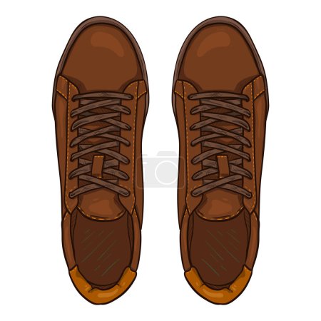 Ilustración de Vector Cartoon Brown Sneakers. Ilustración de zapatos casuales inteligentes. Vista superior. - Imagen libre de derechos