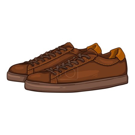 Illustration for Vector Cartoon Brown Sneakers. Smart Casual Shoes Illustration. Side View. - Royalty Free Image