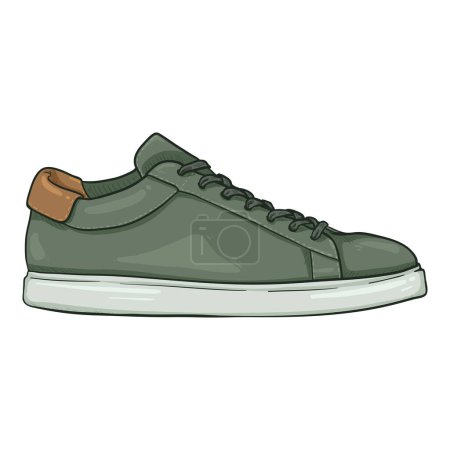 Illustration for Vector Cartoon Green Sneakers. Smart Casual Shoes Illustration. Side View. - Royalty Free Image
