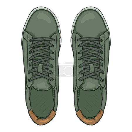 Illustration for Vector Cartoon Green Sneakers. Smart Casual Shoes Illustration. Top View. - Royalty Free Image