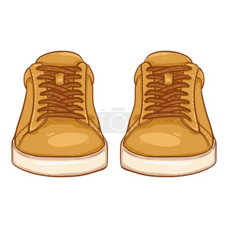 Téléchargez les illustrations : Baskets Vector Cartoon Jaune. Smart Casual Shoes Illustration. Vue de face. - en licence libre de droit