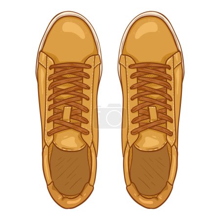 Téléchargez les illustrations : Baskets Vector Cartoon Jaune. Smart Casual Shoes Illustration. Vue du dessus. - en licence libre de droit