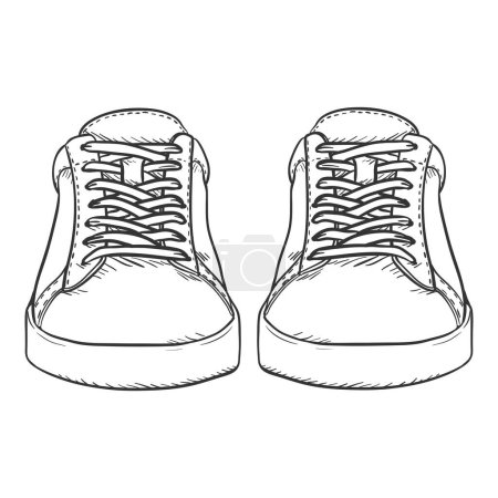Ilustración de Vector Sketch Sneakers. Ilustración de zapatos casuales inteligentes. Vista frontal. - Imagen libre de derechos