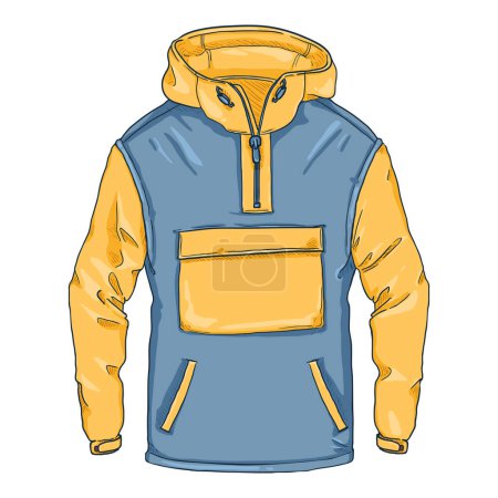 Cartoon Blue and Yellow Anorak. Casual Rain Jacket Vector Illustration
