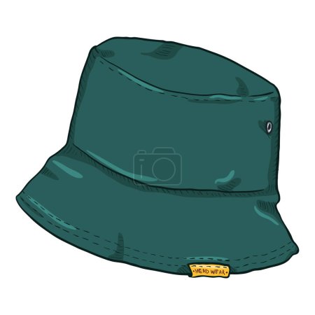 Illustration for Vector Single Cartoon Green Bucket Hat. Urban Street Style. - Royalty Free Image
